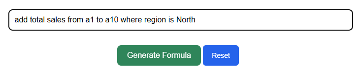 TextToFormula input box where users enter instructions with specific queries